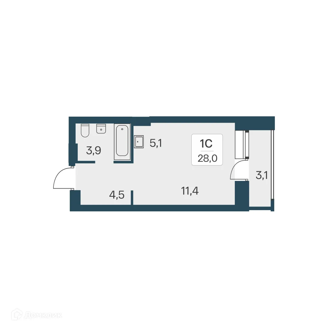 Планировка студии квартиры 28 м² в ЖК Расцветай на Красном, г. Новосибирск — фото 1