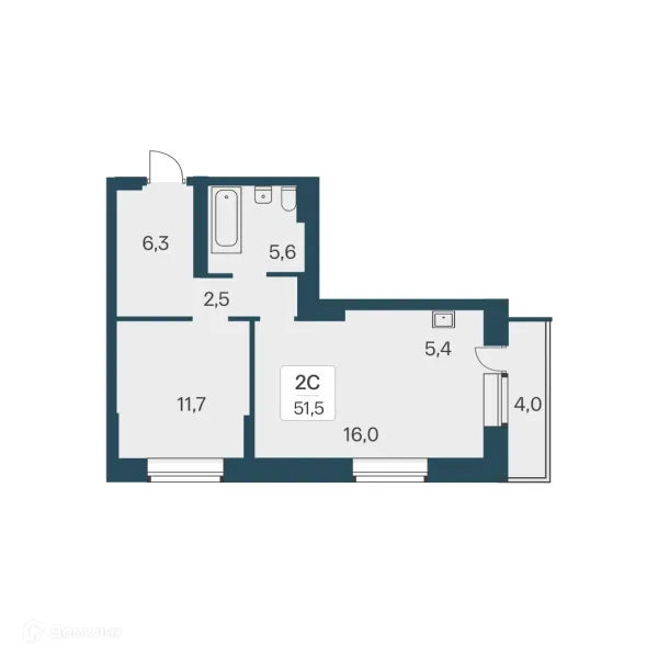 Планировка 2 комн. в ЖК Расцветай на Красном