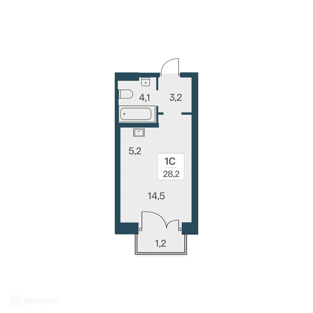 Планировка студии квартиры 28.2 м² в ЖК Расцветай на Красном, г. Новосибирск — фото 1