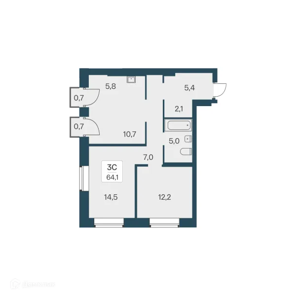 Планировка 3 комн. в ЖК Расцветай на Красном
