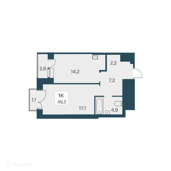 Планировка 1 комн. в ЖК Расцветай на Красном