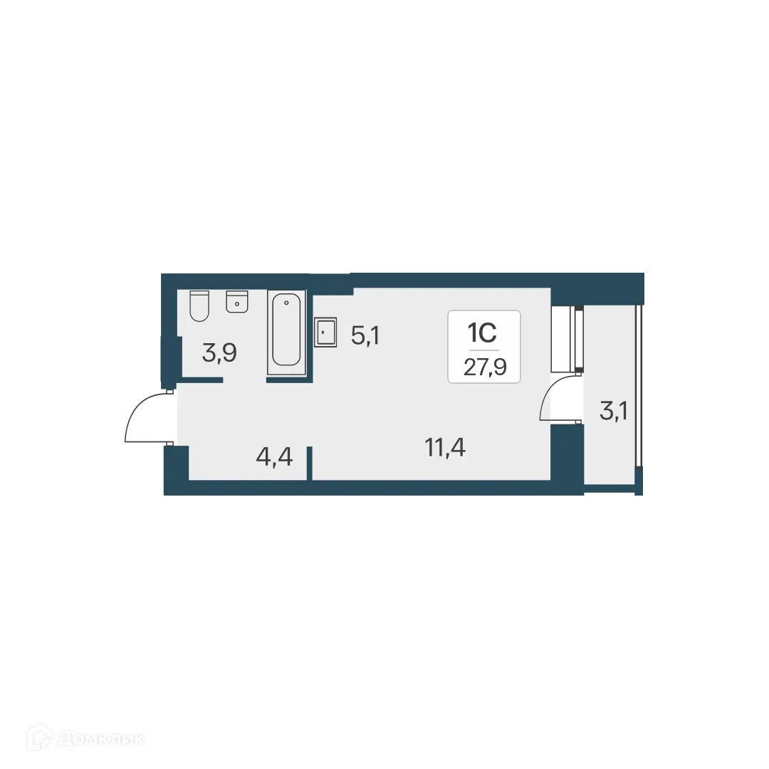 Планировка студии квартиры 27.9 м² в ЖК Расцветай на Красном, г. Новосибирск — фото 1
