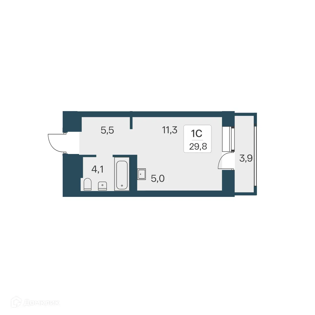 Планировка студии квартиры 29.8 м² в ЖК Расцветай на Красном, г. Новосибирск — фото 1