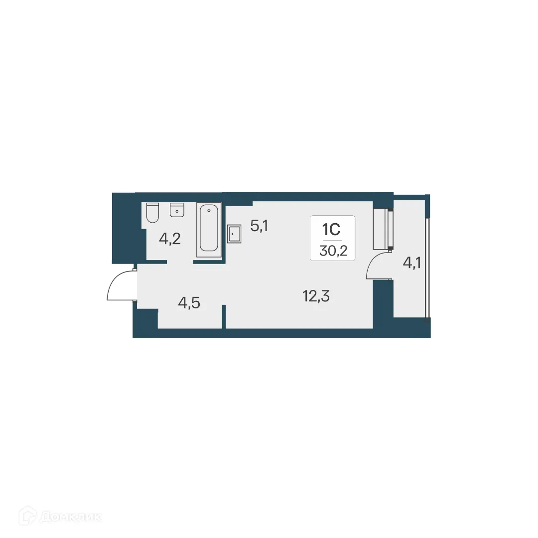 Планировка студии квартиры 30.2 м² в ЖК Расцветай на Красном, г. Новосибирск — фото 1
