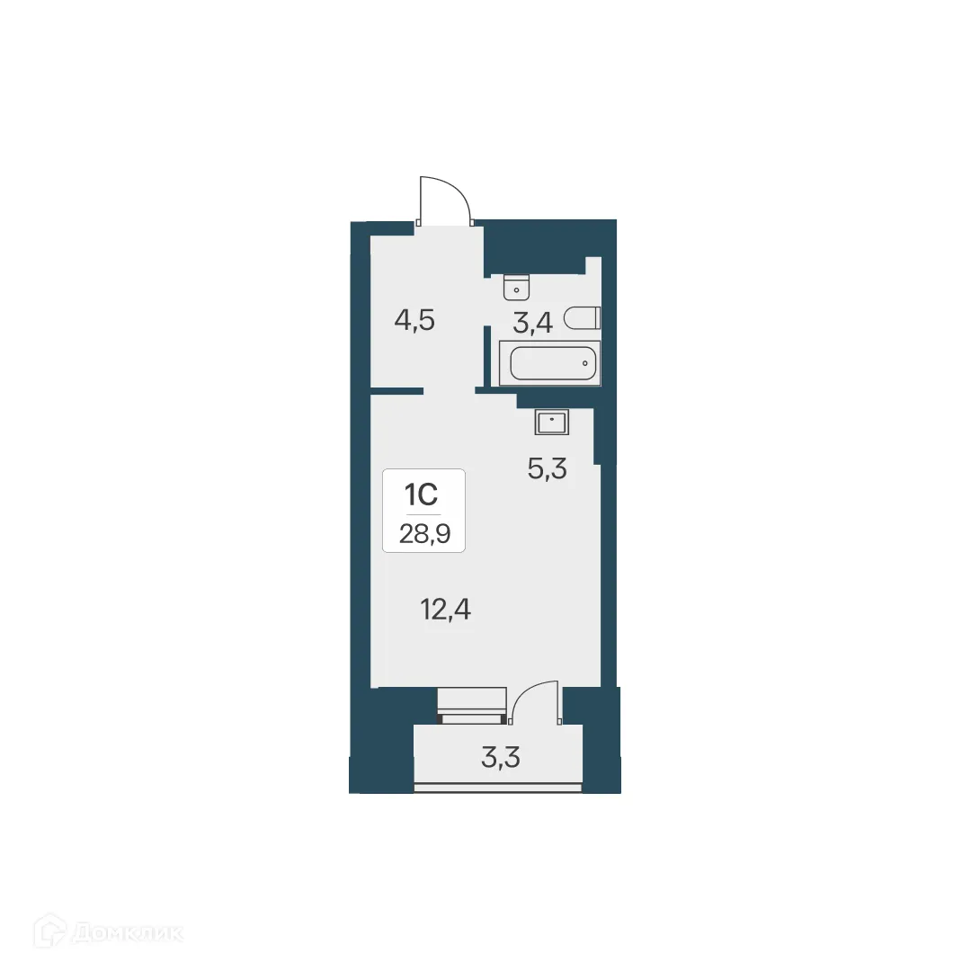 Планировка студии квартиры 28.9 м² в ЖК Расцветай на Красном, г. Новосибирск — фото 1