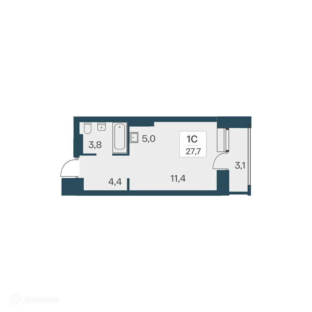 Планировка студии квартиры 27.7 м² в ЖК Расцветай на Красном, г. Новосибирск — фото 1