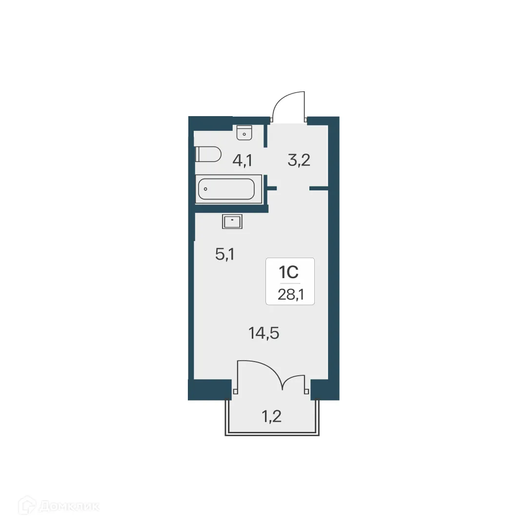 Планировка студии квартиры 28.1 м² в ЖК Расцветай на Красном, г. Новосибирск — фото 1