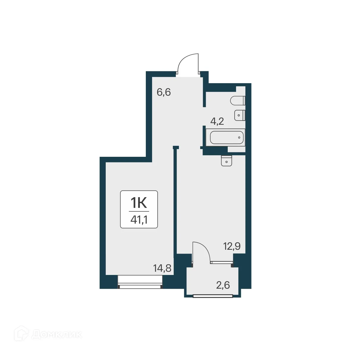 Планировка 1-комнатной квартиры 41.1 м² в ЖК Расцветай на Красном, г. Новосибирск — фото 1