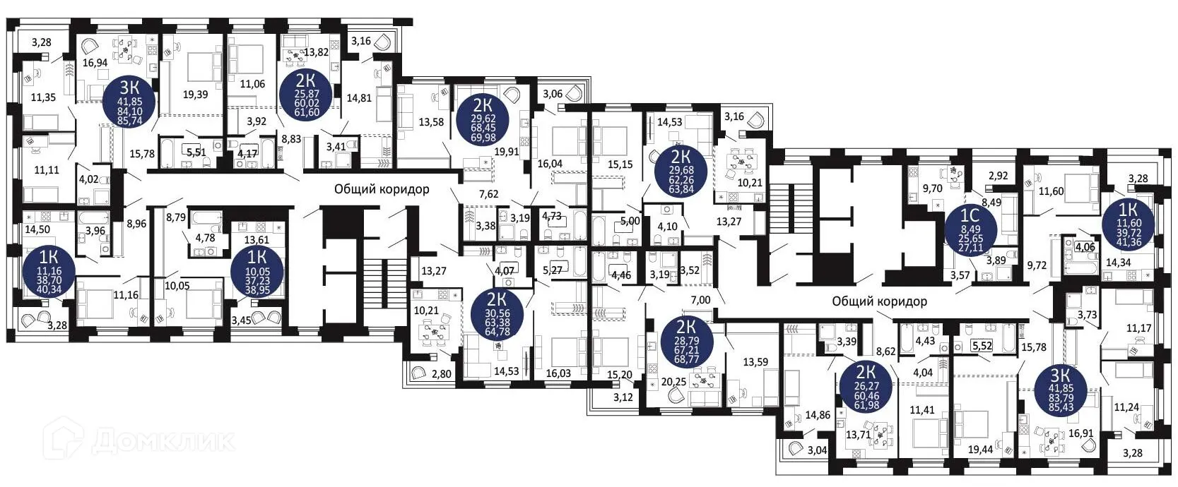 Планировка 2-комнатной квартиры 69.98 м² в ЖК "Первый на Рябиновой", г. Новосибирск — фото 3