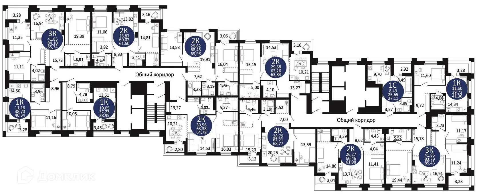 Планировка 2-комнатной квартиры 61.98 м² в ЖК "Первый на Рябиновой", г. Новосибирск — фото 3