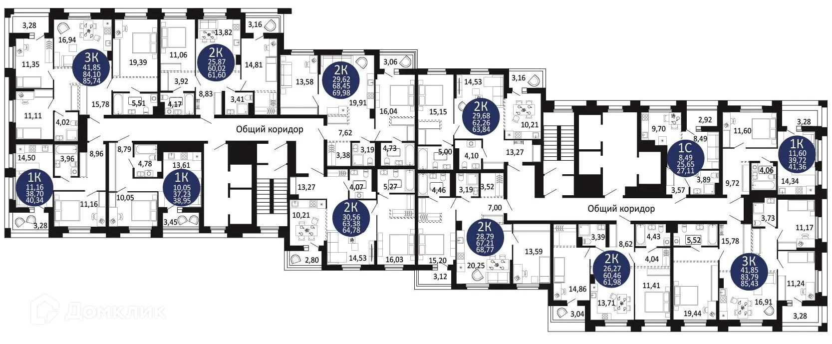 Планировка 1-комнатной квартиры 41.36 м² в ЖК "Первый на Рябиновой", г. Новосибирск — фото 3