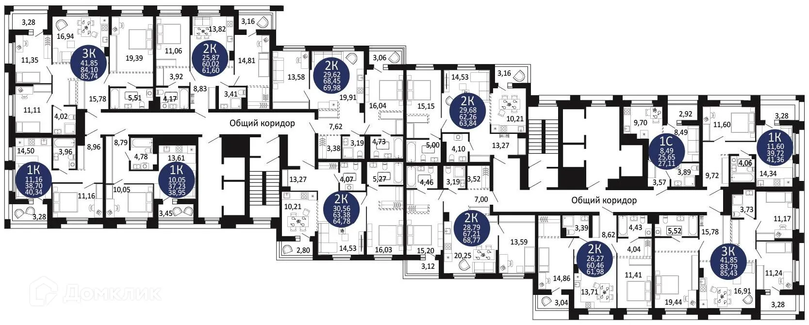 Планировка 3-комнатной квартиры 85.43 м² в ЖК "Первый на Рябиновой", г. Новосибирск — фото 3