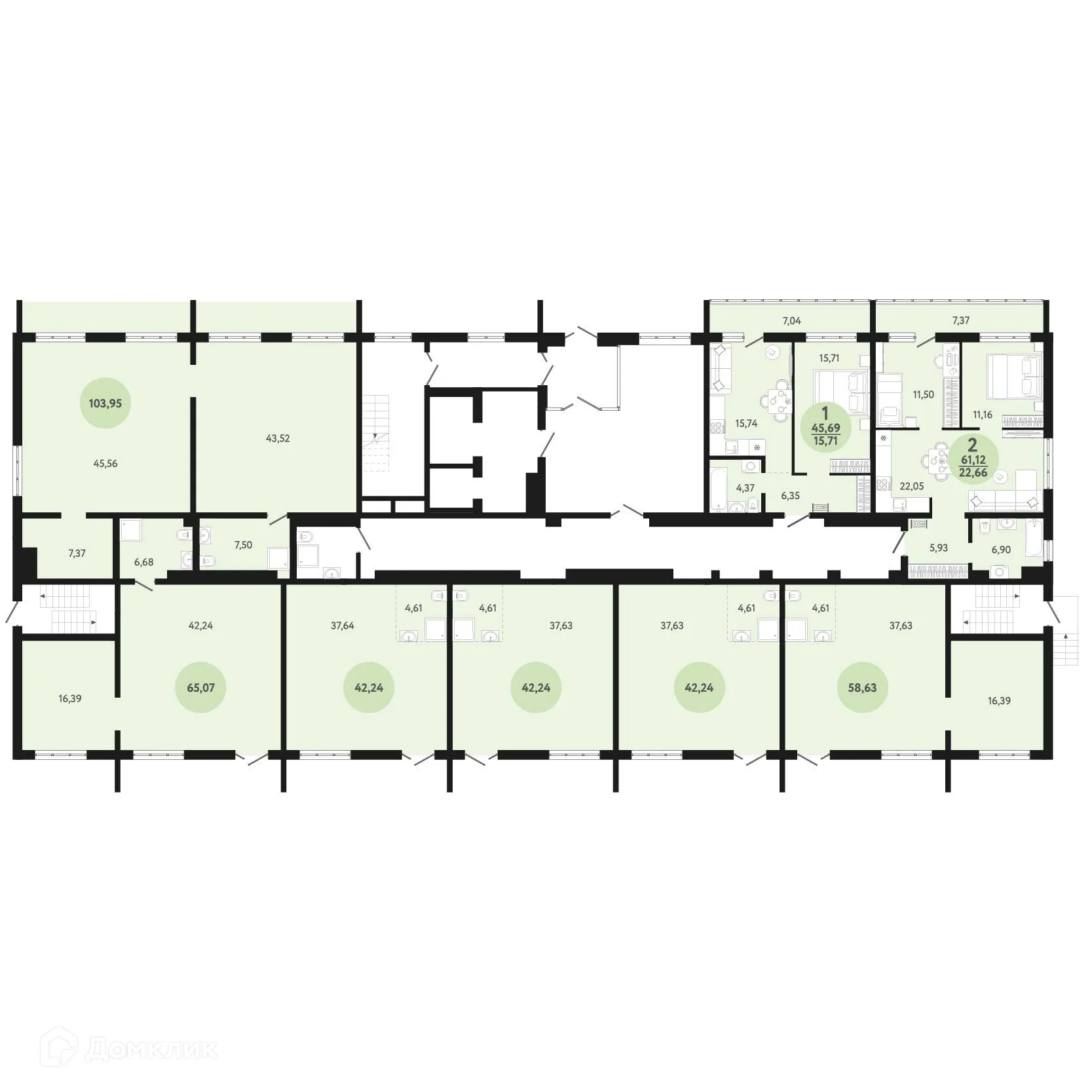 Планировка 2-комнатной квартиры 61.12 м² в ЖК Новый парк, г. Обь — фото 3