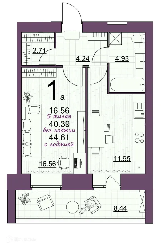 Планировка 1 комн. в ЖК Дом по ул Шашина