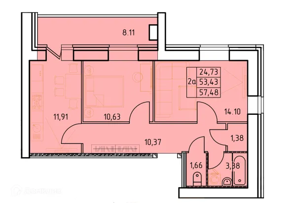 Планировка 2 комн. в ЖК Дом на Московском проспекте