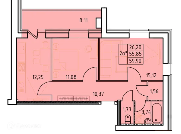 Планировка 2 комн. в ЖК Дом на Московском проспекте