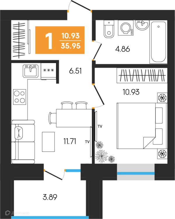 Планировка 1 комн. в ЖК Симфония