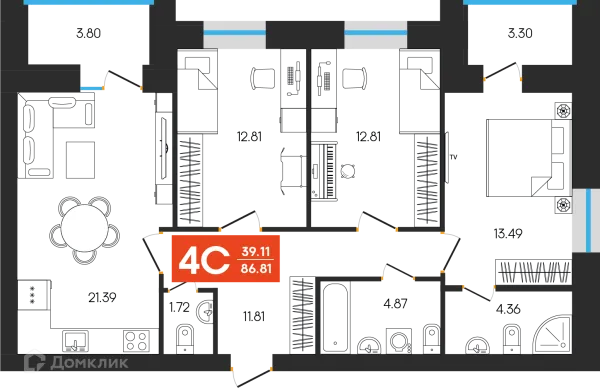 Планировка 4 комн. в ЖК Симфония