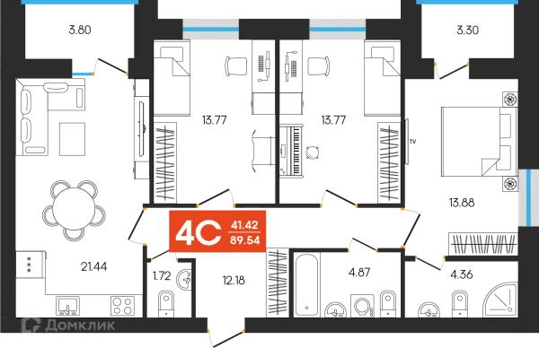 Планировка 4 комн. в ЖК Симфония