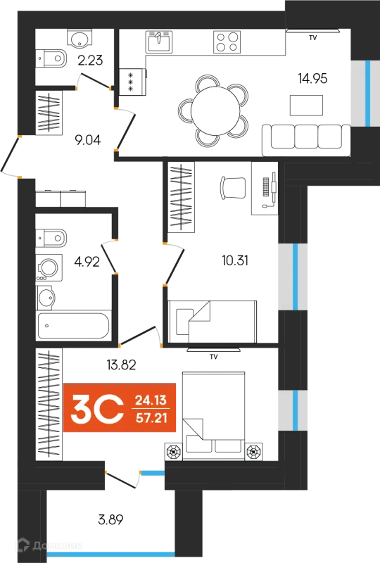 Планировка 3 комн. в ЖК Симфония