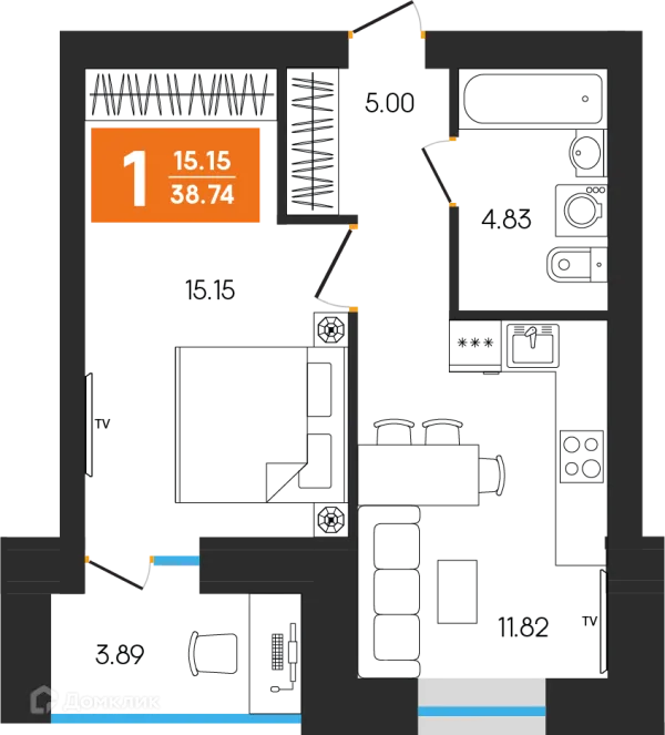 Планировка 1 комн. в ЖК Симфония