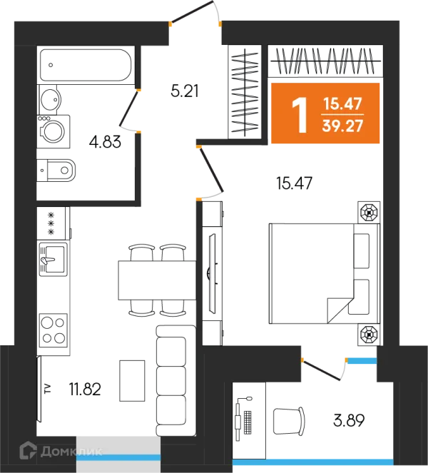 Планировка 1 комн. в ЖК Симфония