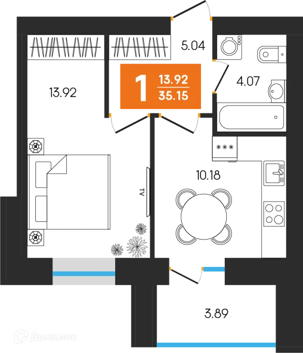 Планировка 1 комн. в ЖК Симфония