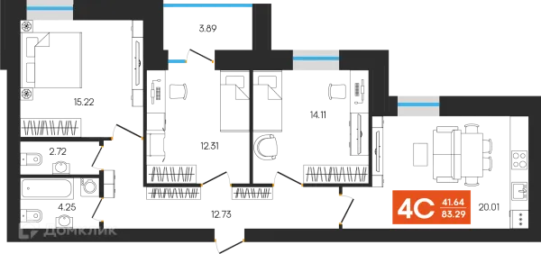 Планировка 4 комн. в ЖК Симфония