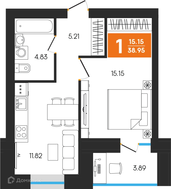 Планировка 1 комн. в ЖК Симфония