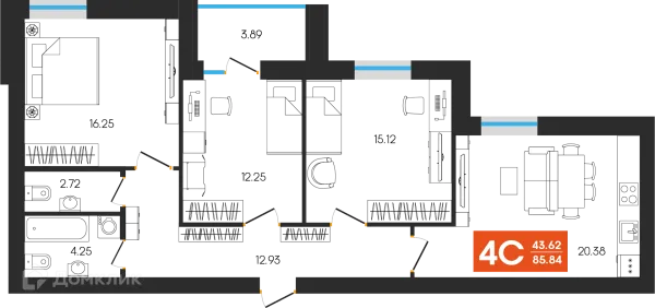 Планировка 4 комн. в ЖК Симфония