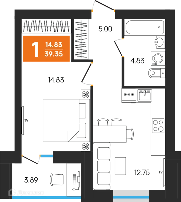 Планировка 1 комн. в ЖК Симфония
