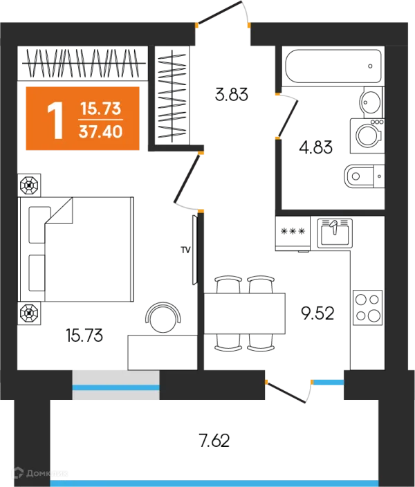 Планировка 1 комн. в ЖК Симфония