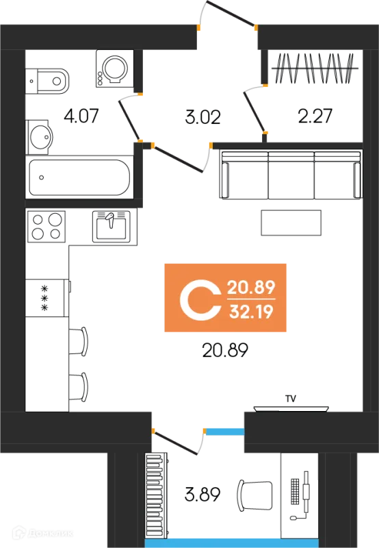 Планировка Студия в ЖК Симфония