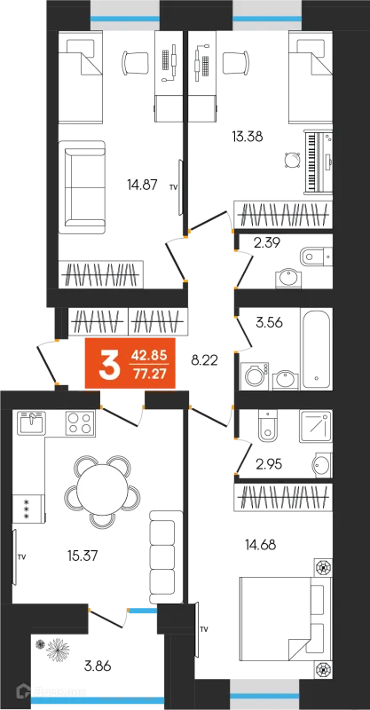 Планировка 4 комн. в ЖК Симфония