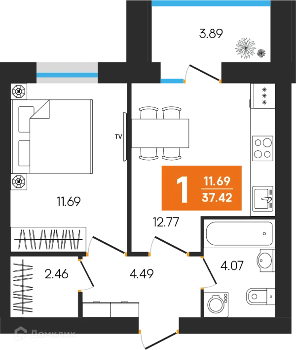 Планировка 1 комн. в ЖК Симфония