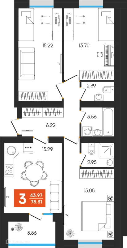 Планировка 4 комн. в ЖК Симфония