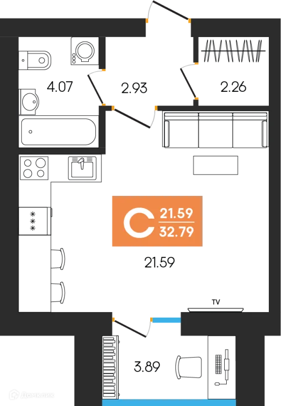 Планировка Студия в ЖК Симфония