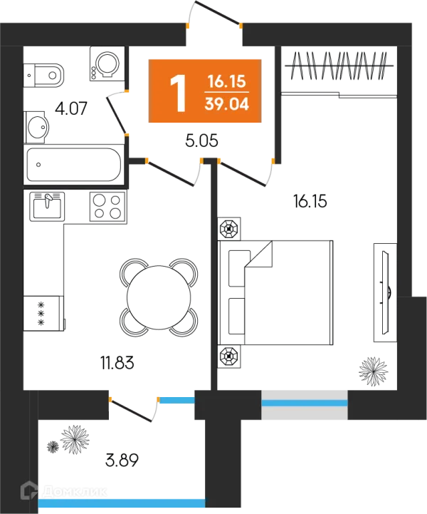 Планировка 1 комн. в ЖК Симфония