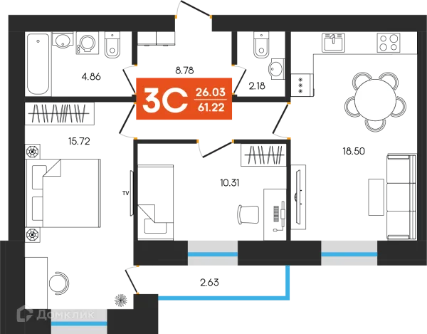 Планировка 3 комн. в ЖК Симфония