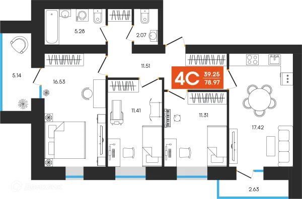 Планировка 4 комн. в ЖК Симфония