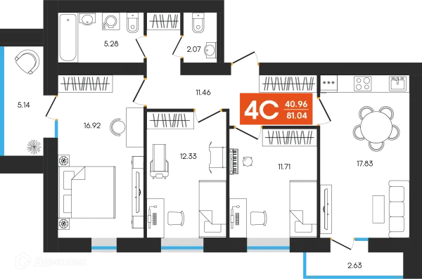 Планировка 4 комн. в ЖК Симфония