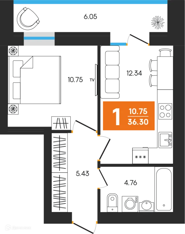 Планировка 1 комн. в ЖК Симфония
