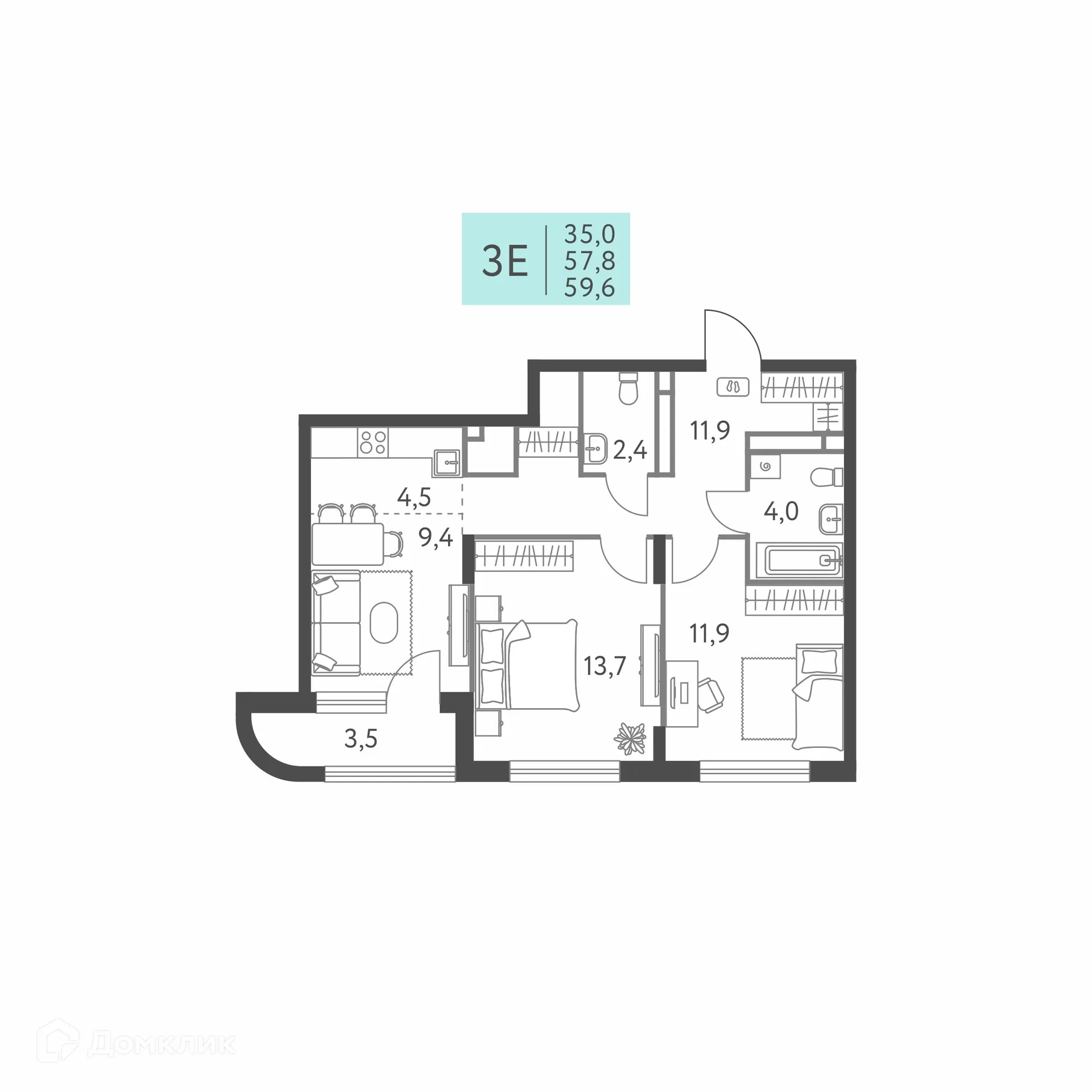 Фото квартиры в ЖК Коннект квартал Левченко, 8