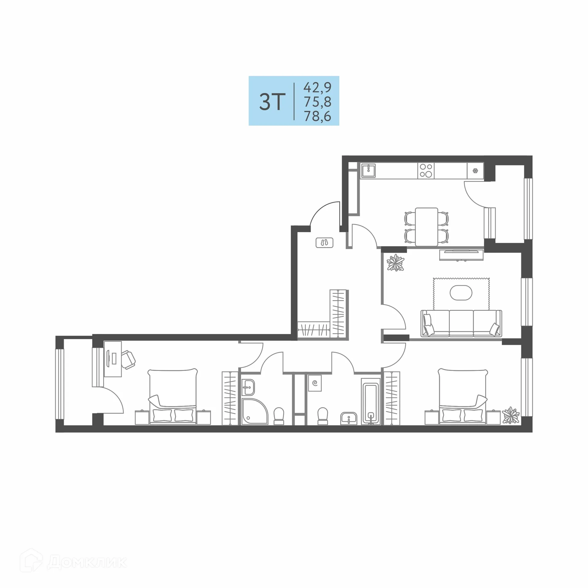 Фото квартиры в ЖК Коннект квартал Левченко, 8