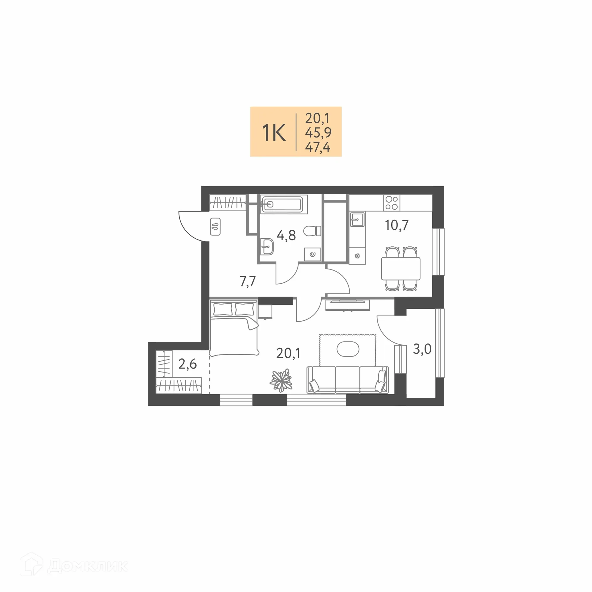 Фото квартиры в ЖК Коннект квартал Левченко, 8