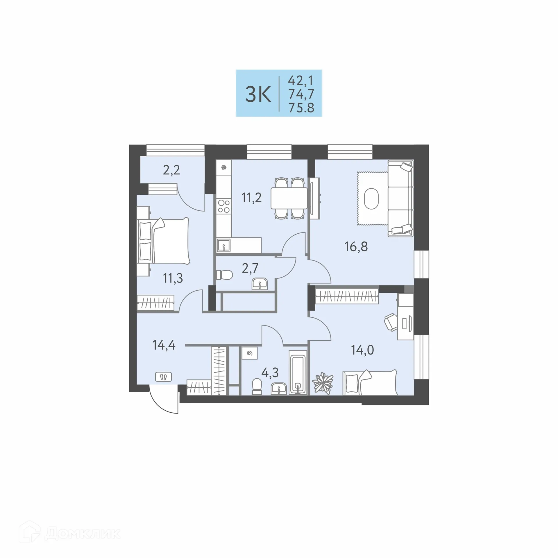 Фото квартиры в ЖК Коннект квартал Левченко, 8