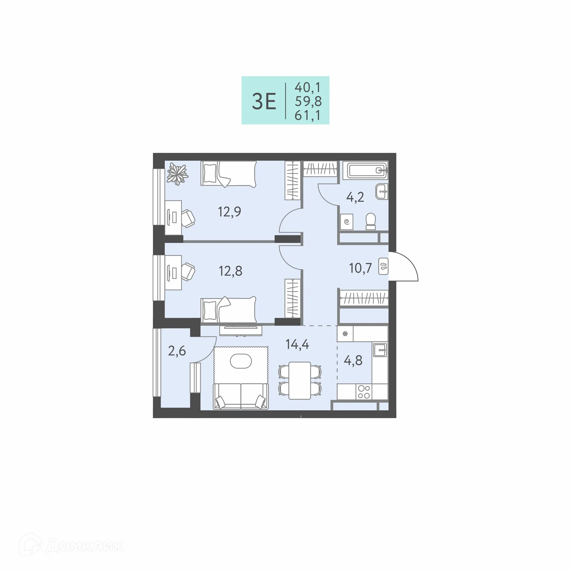 Фото квартиры в ЖК Коннект квартал Левченко, 8