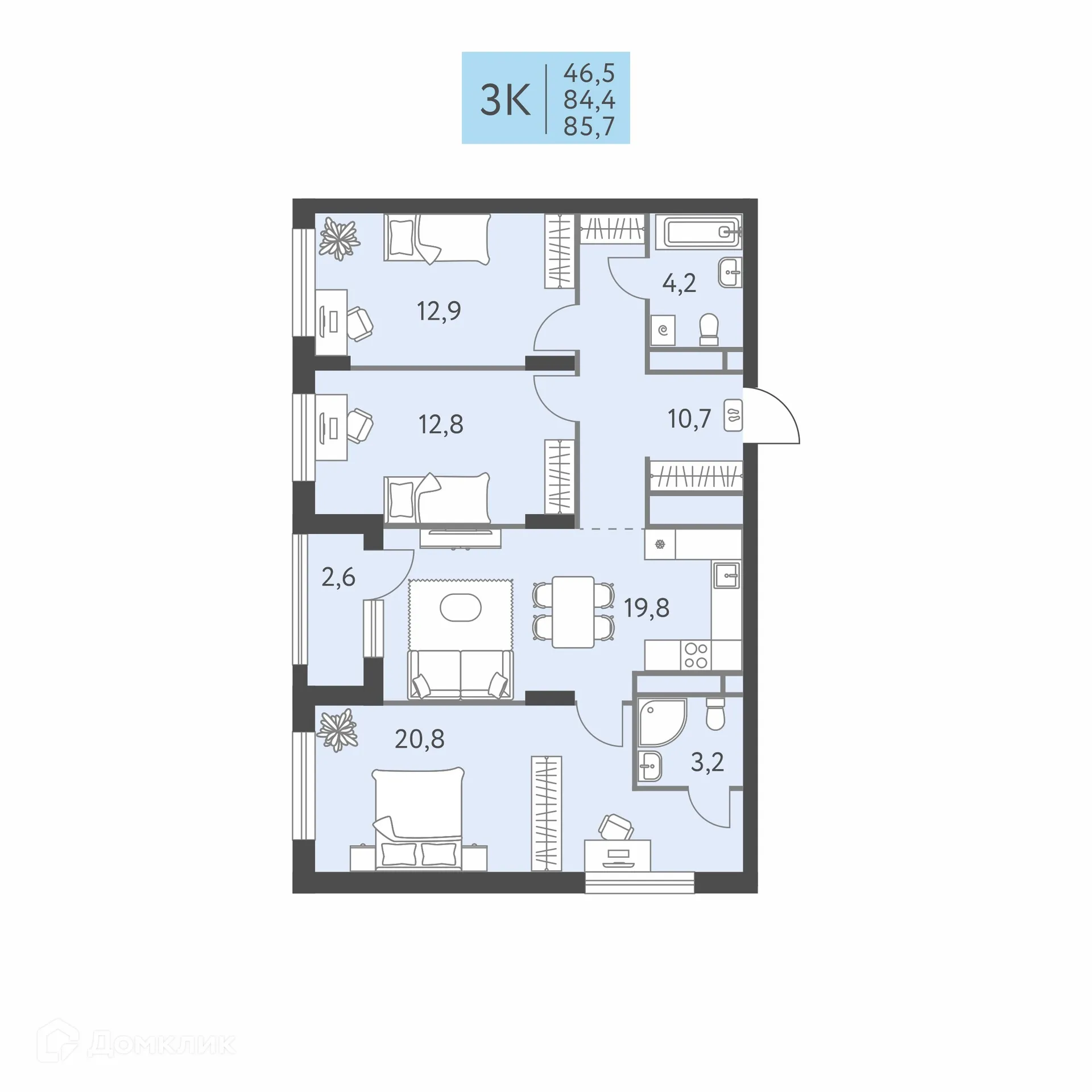 Фото квартиры в ЖК Коннект квартал Левченко, 8