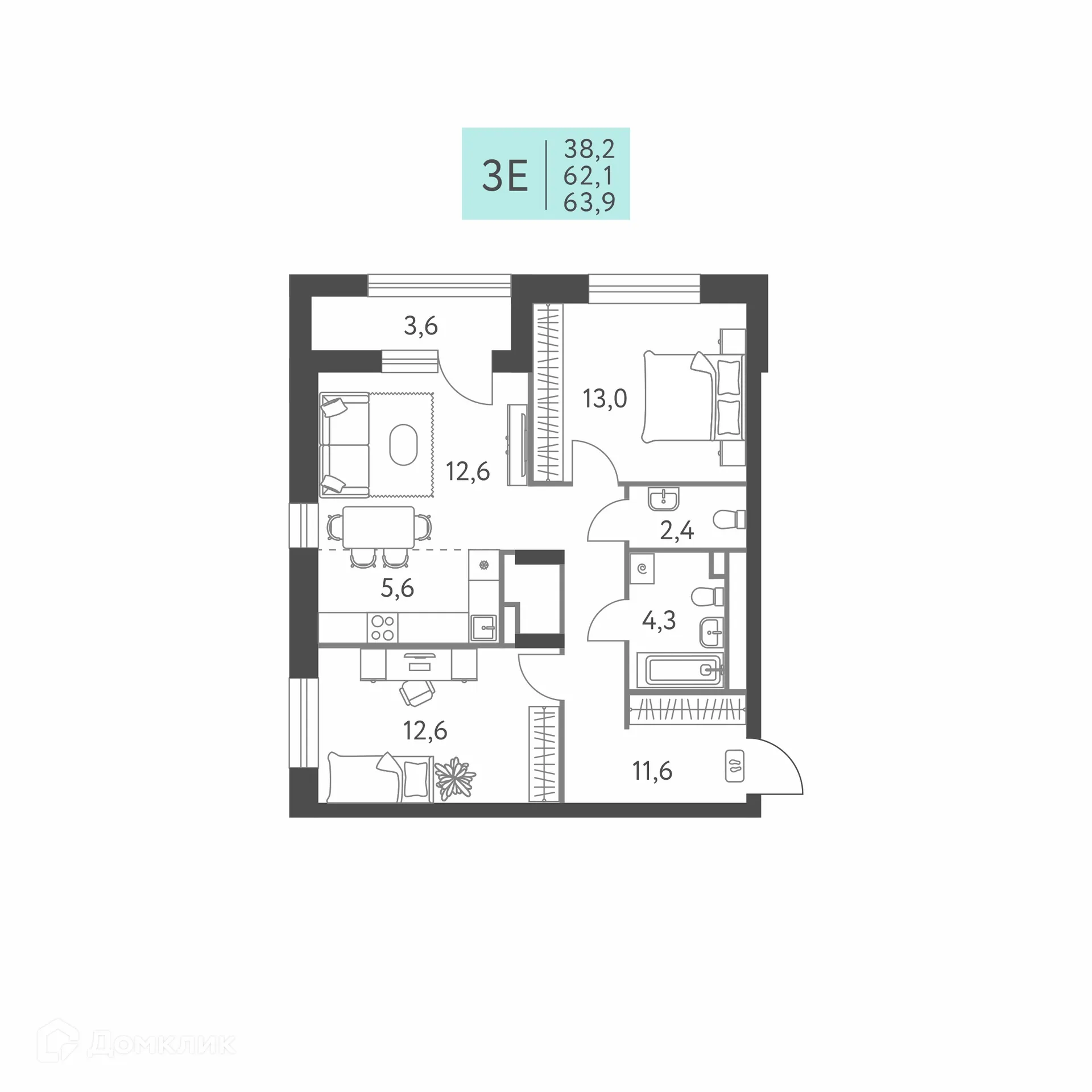 Фото квартиры в ЖК Коннект квартал Левченко, 8