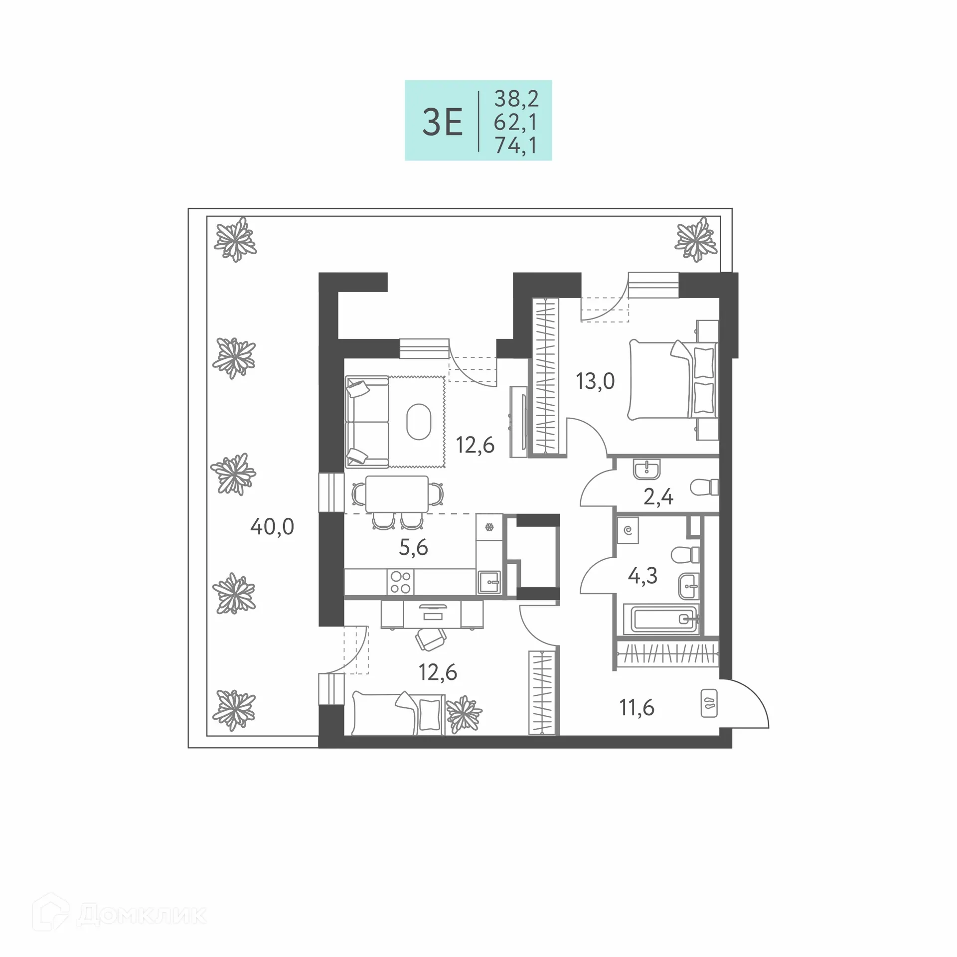 Фото квартиры в ЖК Коннект квартал Левченко, 8